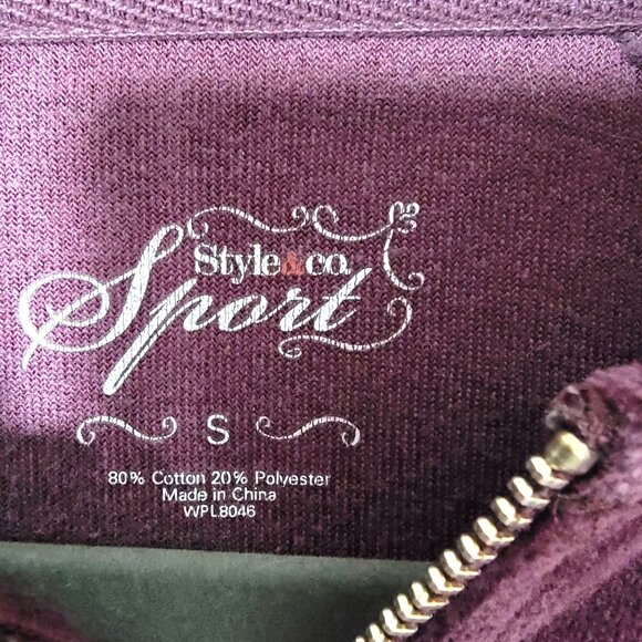 Style & Co Sport Womens Hooded Jacket Small Full Zip Snap Pockets Deep Plum - Picture 3 of 11